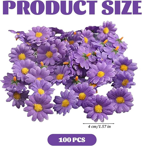 100Pcs Daisy Flowers Artificial, 1.57 Inch Simulation Mini Artificial Daisy Flowers, Realistic Silk Cloth Sunflower Heads for Home Wedding Decor