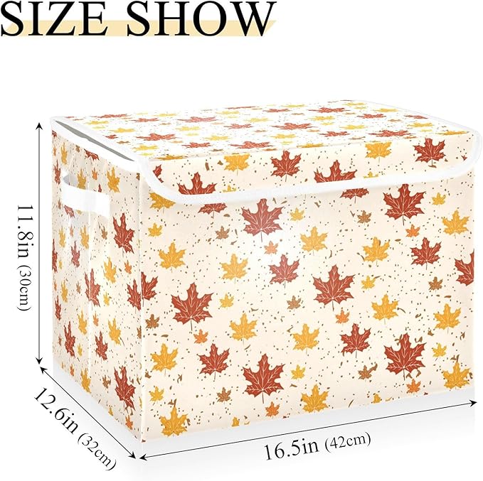 Thanksgiving Baskets Collapsible Storage Bins with Lids, Autumn Leaves Thanksgiving Storage Boxes Clothes Baskets for Organizing