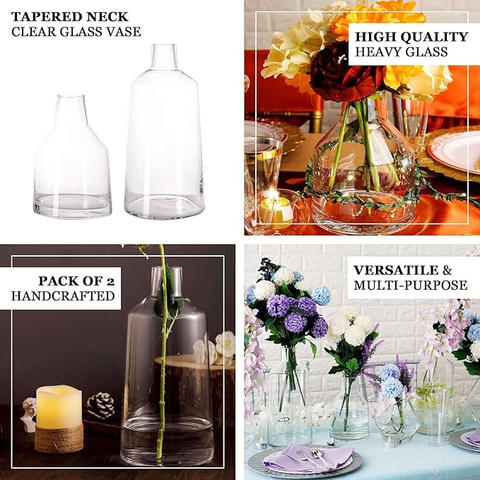 Efavormart 2 Pack 12" Tapered Neck Clear Glass Flower Vase Centerpieces