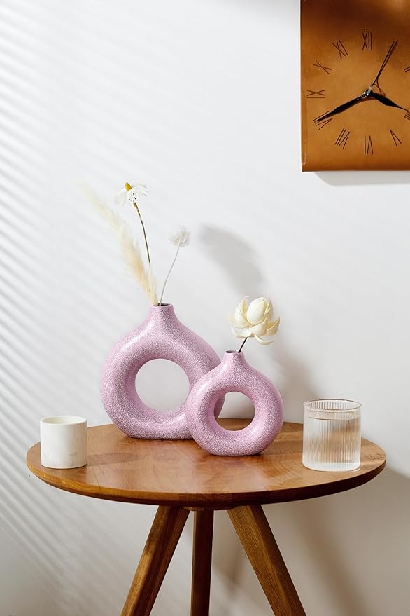 Modern Donut-Shaped Decorative Vases, Handmade Minimalist Boho ins Style, Modern Vase for Home Decor for Wedding Dinner Table Party Living Room Office Bedroom (Purple-Gold, Large)