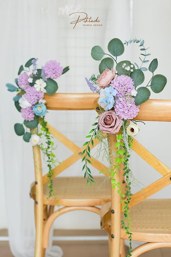 Artificial Wedding Dahlia Flowers 25 pcs Lavender Fake Roses w/Stem for DIY Wedding Decor Centerpieces Arrangements Bouquets(Lilac)