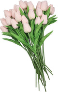 10-Heads Home Decor Mini Tulip Real Touch Tulip Artificial Flowers Bouquets for Home Wedding Party Centerpiece Decoration (Light Pink)
