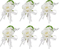 Meldel White Boutonniere for Men, Set of 6, Groom Groomsman Boutonnieres for Wedding, Suit Flower Silver Rose Corsage for Prom Graduation Ceremony Engagement Anniversary