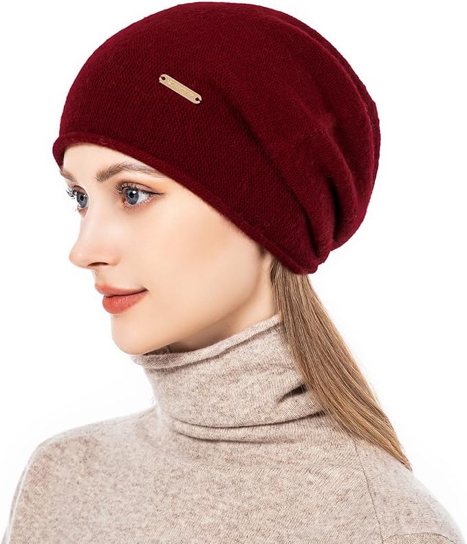 QUEENFUR Knit Slouchy Beanie Hats for Women Cashmere Ski Cap Knitted Wool Soft Warm Winter Hat