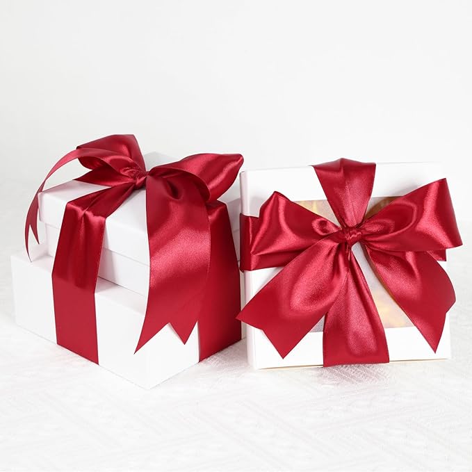 Wine Red Ribbon 2 Inch 60 Yards, Dark Red Satin Ribbon for Flower Bouquet, Christmas, Wedding, Crafts, Gift Wrapping, Baby Shower, Bows and Outdoor Decor