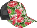 Tropical Pink Flowers Hats Women Men Hawaii Trucker Hat Adjustable Snapback Mesh Baseball Cap Hat