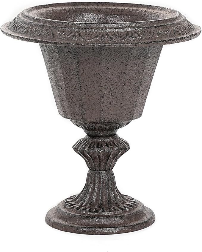 Sungmor Cast Iron Tabletop Flower Vase, Vintage Pretty French Urn Planter Design, 7" Tall 6.6" Wide Decorative Centerpieces Flower Stand Plants Holder, Artificial Flower Arrangements Home Decor