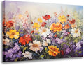 GLOKAKA Flowers Wall Art Colorful Landscape Lush Wildflowers Painting Print on Canvas Purple Yellow Floral Daisy Flower Picture for Home Bedroom Office Decor (Lush Flowers, 24"x16")