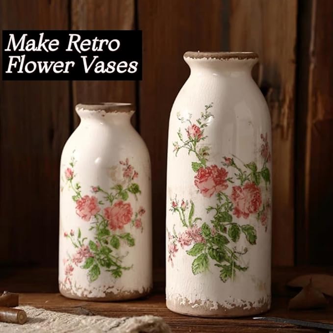 Ceramic Rustic Farmhouse Vase, Distressed Flower Vase for Home Decor, Ideal Shelf Decor, Boho Vase for Living Room Bedroom Kitchen Office Decor Centerpiece Table Decorations (6 inches)