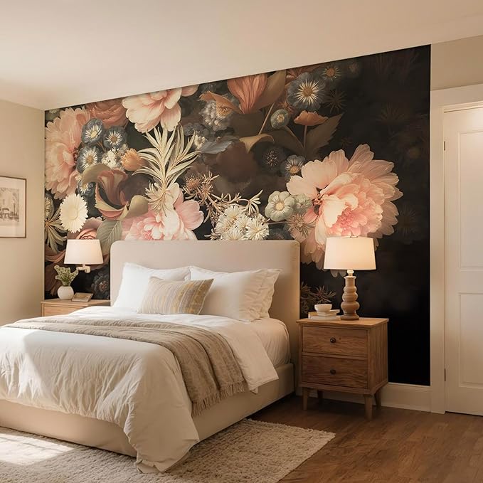 Floral Wall Murals Peel and Stick murals Removable Waterproof Large Wallpaper for Living Room Bedroom (Color-1, 118×82 inch)