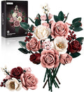 iATOM Pink Roses Flower Bouquet Building Set, Artificial Flowers Botanical Collection Kit for Adults Women & Men - Gift for Christmas, Home Room Office Shelf Centerpieces Decor - IA11022