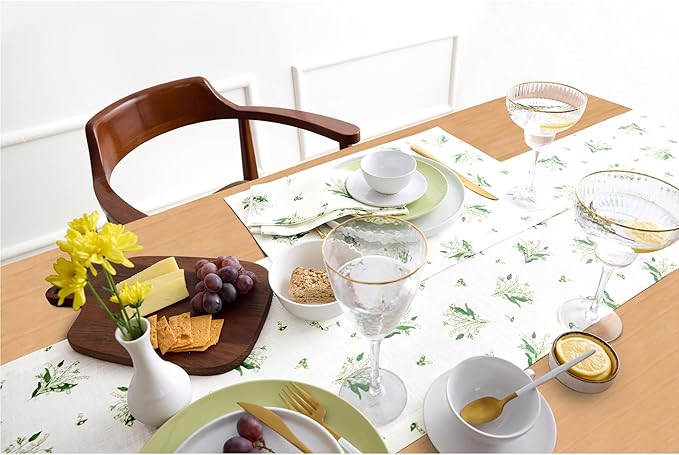 Solino Home Lily Floral Print Table Runner 72 Inches Long - 100% Pure Linen Table Runner 14 x 72 Inch - Machine Washable - Lily of The Valley/White Print