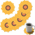 Flower Coasters Set of 6,Anti-Slip Heat-Insulating&Tabletop Protection,Home&Kitchen Coasters for Drinks,Easy to Clean,Beautiful Gift(Yellow Sunflower,3.9inches)