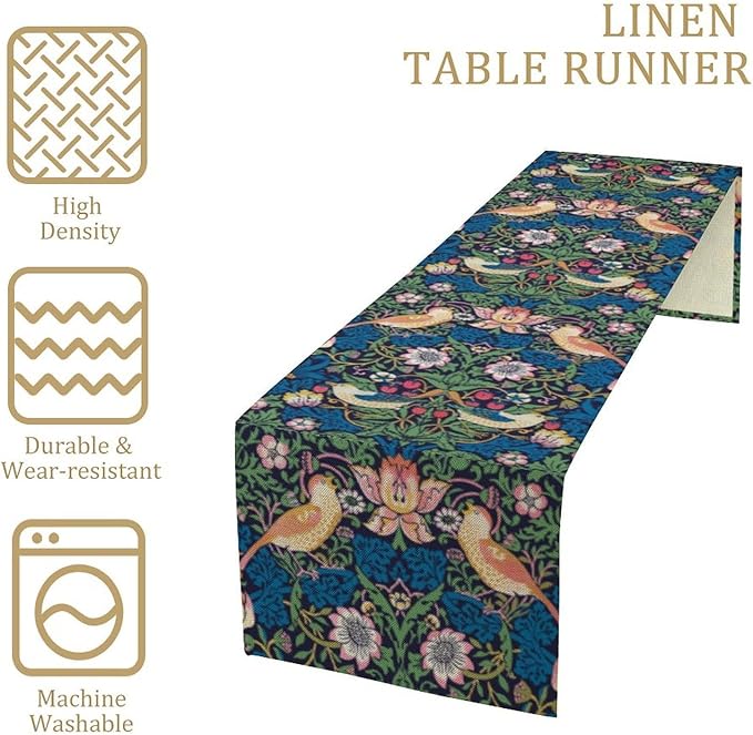 William Morris Floral Table Runner, Vintage Flowers Botanical Printed Table Runner for Home Kitchen Dining Table Decoration,13x108 Inch