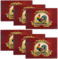 Rooster Sunflower Placemats Set of 6, Farmhouse Country Farm Chicken Animal Red Double-Sided Table Mats for Kitchen Dining Room Home Party Indoor Decor 6 PCS 12x18 Inch