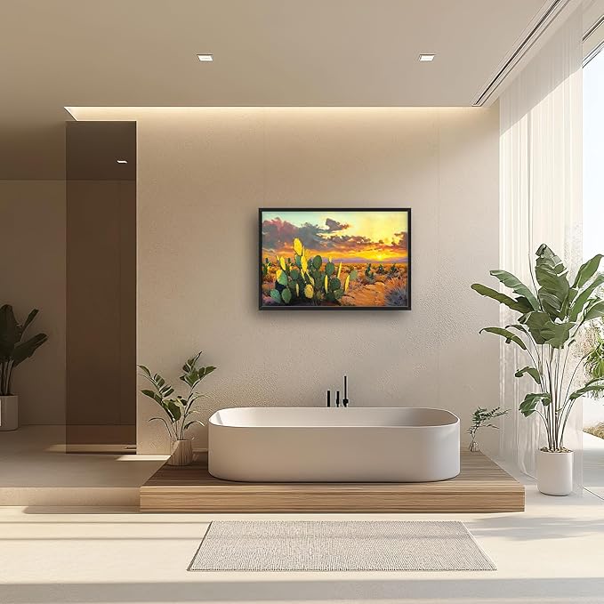 Western Cactus Wall Art Southwest Desert Sunset Pictures Wall Decor Arizona Landscape Canvas Painting Prints Framed Large Modern Artwork Home Decorations for Bedroom Living Room Office 36"x24"