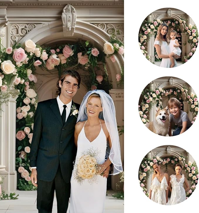 7x5ft White Pink Roses Backdrop Romantic Spring Floral Arch Vintage Palace Wall Background for Wedding Mothers Day Valentines Day Bridal Shower Birthday Princess Couples Women Portraits