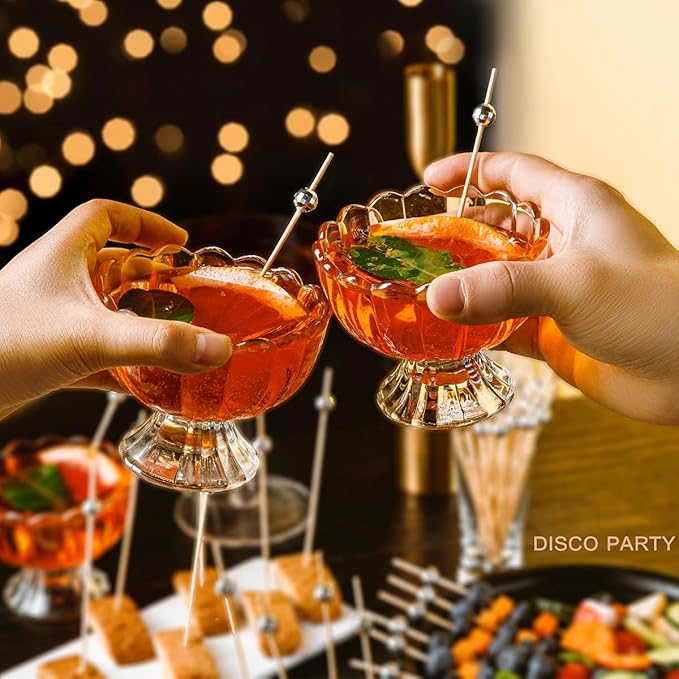 200 Pcs Cocktail Picks, 4.7 Inch Disco Ball Silver Toothpicks for Appetizers, Silver Cocktail Skewers for Drinks, Fruits, Wooden Long Toothpicks Charcuterie Sticks, Disco Party Decorations Supplies