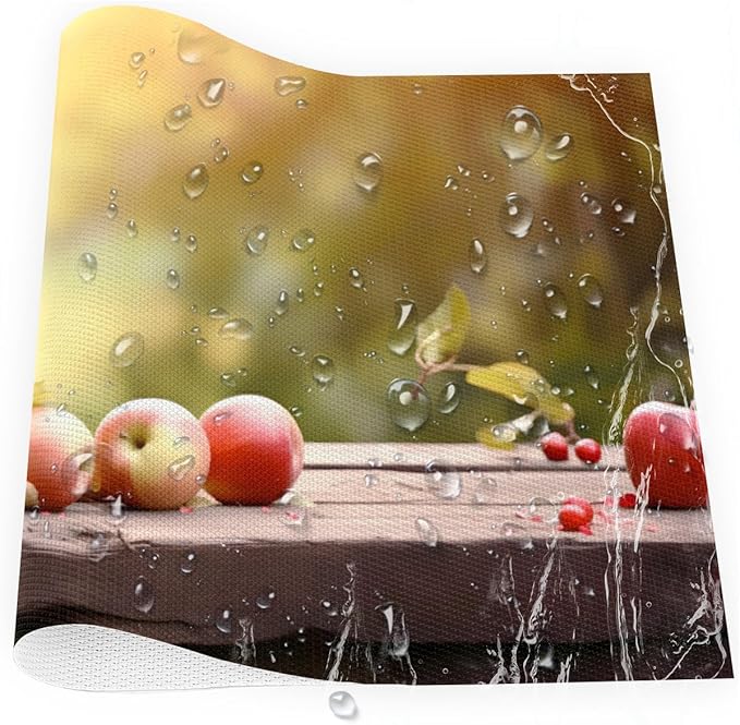 Apple Fall Fruit Basket Placemats Set of 4 PVC Vinyl Non Slip Table Mats Heat Resistant Place Mats Washable Wipeable Dining Table Mat for Kitchen Decor Party Indoor Outdoor Decorative Gift