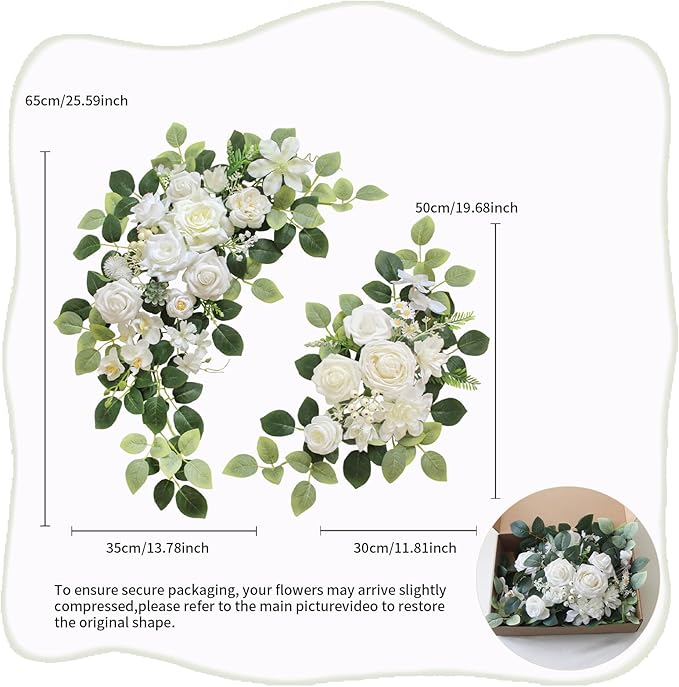 Pack of 2 Wedding Arch, Artificial Flowers, Wedding Decor，Flower Garland Be Suited to Banquet, Party, Reception Entrance Welcome Sign and Background Decoration (White)