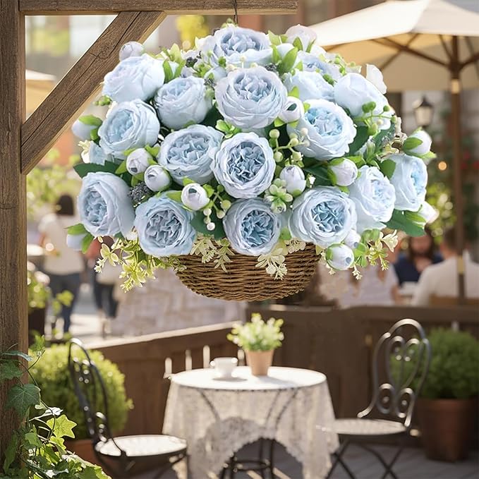 Peonies Artificial Flowers 12 Bundles Pink Flowers Bouquet, Lifelike Silk Fake Peonies with Stems for Home Table Centerpieces, Wedding, Party & DIY Bridal Floral Arrangements (Blue)