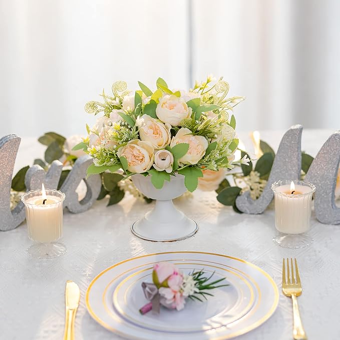 Sziqiqi White Flower Arrangements Pot Vase for Wedding Tables Centerpieces - 2 Pcs Small Metal Flower Planter Urn Vase Pot for Wedding Party Birthday Ceremony
