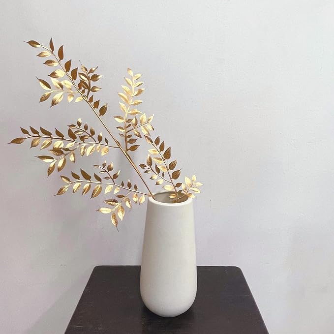 PASYOU Fake Leaves Plants for Christmas Decor, Gold Artificial Shrubs Grass Foliage Plastic Bulk Leaf Indoor Outdoor Home Garden Party Hotel Verandah Wedding Event Faux DIY Decoration - Golden 5 Pack
