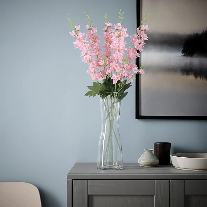 8PCS Delphinium Artificial Flowers 33.5'' Larkspur Silk Flowers Tall Pink Long Stem Artificial Flowers for Wedding Table Centerpieces Home Garden Decor(Light Pink)