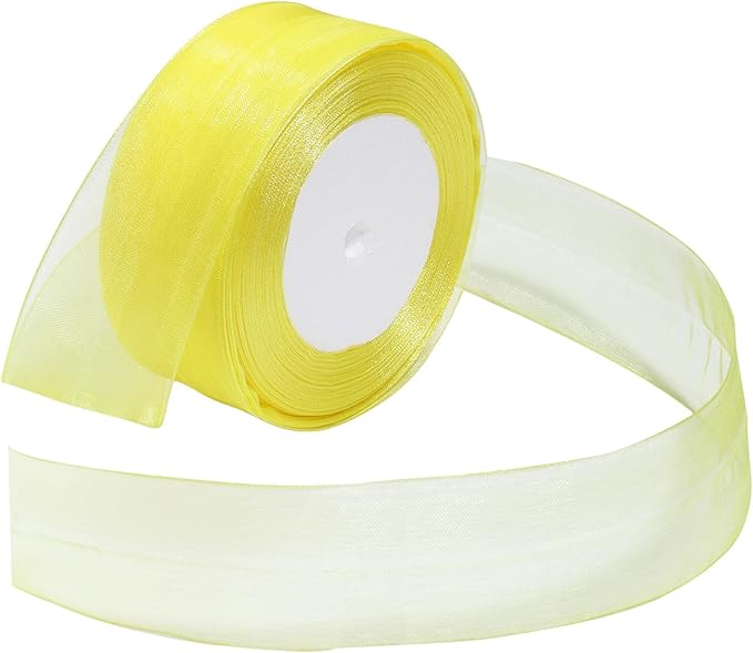 Yellow Ribbon for Gift Wrapping 1-1/2 inch Sheer Organza Ribbon for Flower Bouquet Tulle Chiffon Ribbons for Wedding Invitations Christmas Decorations Crafts 50 Yards