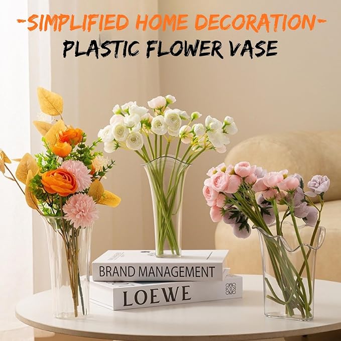 Clear Acrylic U-Shaped Vase,Modern Geometric Transparent Decorative Centerpiece for Flowers,Non-Breakable Lightweight Plastic Bouquet Vase for Table,Shelf,and Living Room Home Decor
