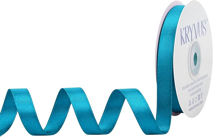 Turquoise Blue Satin Ribbon, Double Faced 1/2 Inch X 25 Yards Turquoise Ribbon, Premium Satin Ribbon for Gift Wrapping, Crafts, Hair Bow Making, Sewing, Flower Bouquet, Wedding Party Decor
