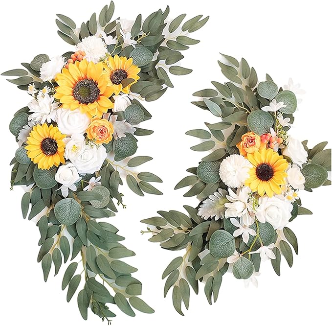 Wedding Arch Faux Flowers Set of 2 Greenery Garland for Wedding Decor Ceremony and Reception Backdrop Decoration (Sunflower)