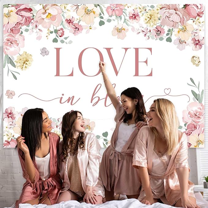 Sensfun Love in Bloom Bridal Shower Decorations Backdrop Rose Pink Wildflower Wedding Shower Background Boho Floral Engagement Banner Wedding Bachelorette Party Decorations Supplies 7x5ft