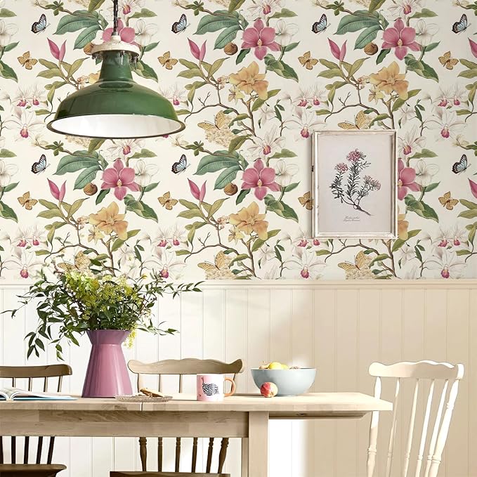 Vintage Floral Peel and Stick Wallpaper Floral Contact Paper 16.9inchx196.8inch Multicolor Flowers Butterfly Wallpaper Leaf Boho Self Adhesive Removable Wall Paper for Bedroom Decorative