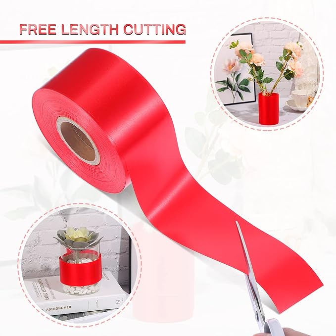 Syhood Outdoor Leaf Ribbon Floral Satin Ribbon for Crafts Aspidistra Waterproof Holiday Outdoor Decoration(2 Inch X 50 Yards,Red)
