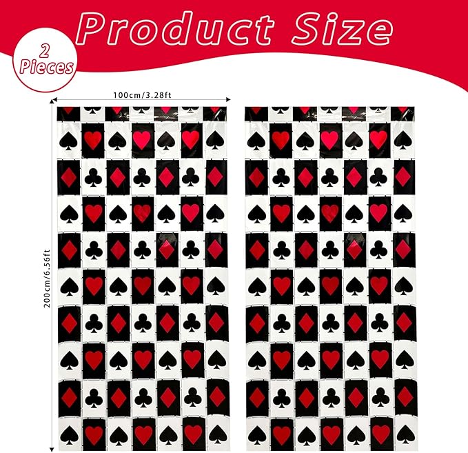 Red Black Casino Foil Fringe Curtains Backdrop Casino Party Supplies 2 Pack 3.28 x 6.56 Ft Red Black Fringe Curtains Poker Theme Party Streamers for Casinos Night Las Vegas Decorations