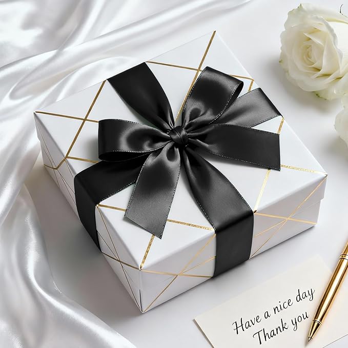 1-1/2" x 25 Yards Satin Ribbon, Black Silk Ribbon Ideal for Gift Wrapping, Floral Bouquets, Crafts, Wedding Party Decorations, Christmas and Sewing Projects