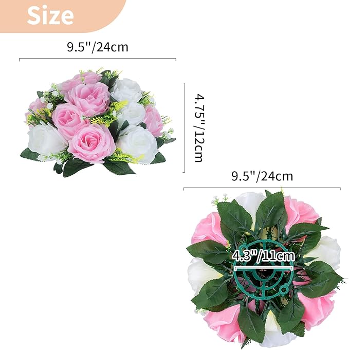 NUPTIO Flower Centerpieces for Wedding Tables: Pink & White Artificial Flower Ball Arrangement for Weddings Party - 2 Pcs Fake Floral Rose for Birthday Bridal Shower Decorations