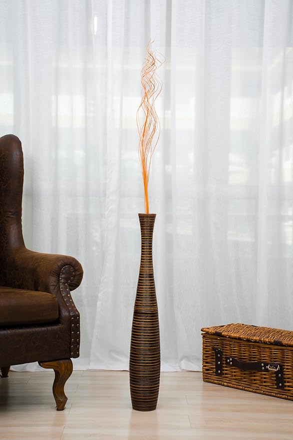 Leewadee Large Brown Home Decor Floor Vase - Wooden 26 inch Tall Farmhouse Decor Flower Holder for Fake Plant and Pampas Grass