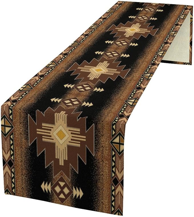Aztec Table Runner Southwestern Native Vintage Geometric Pattern Table Runner Retro Country Table Dinner Decoration 13x90 Inch