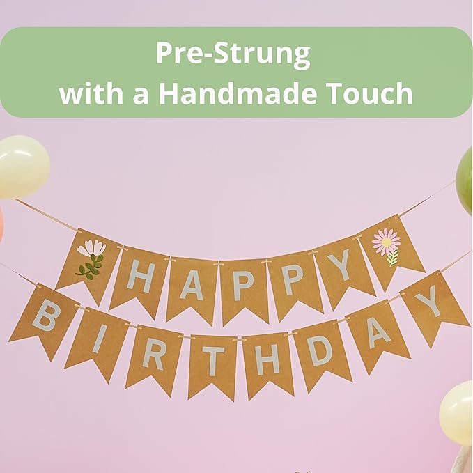 124 PCS Wildflower Party Decorations – Includes Wildflower Balloon Arch Kit, Pump, Banner, Paper Plates, Napkins, Bamboo Forks, and Wooden Cake Topper – Floral Birthday Decorations, Serves 20 Guests
