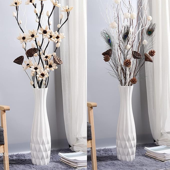 Ceramic Floor Large Vase 24 Inches Tall,White Modern Flower Tall Vases for Office, Home,Farmhouse,Living Room Décor,Simple Origami Design Fall Decorative Porcelain Flower Arrangement Vase Ideal Gift