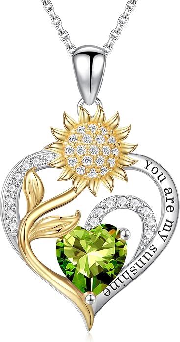 Iefil Christmas Gifts for Women Wife - Sunflower Birthstone Necklace for Women, Anniversary Birthday Gifts 925 Sterling Silver Heart Pendant You Are My Sunshine Jewelry for Girlfriend Mom Daughter