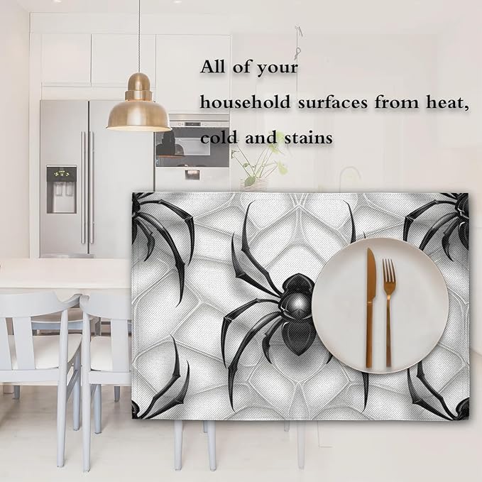 Black Spiders Placemats Set of 6, Washable Linen Place Mats, Spiders Web Table Mats for Kitchen Dining Table Decor Heat Resistant Tablemats 12x18