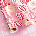 MAYPLUSS Christmas Wrapping Paper Roll - 17 Inch X 33 Feet - Pink Christmas Bell Tree Snowflake Star Reversible HO Gift Wrapping Paper, Thick Wrap Paper for Holiday Party New Year Kids