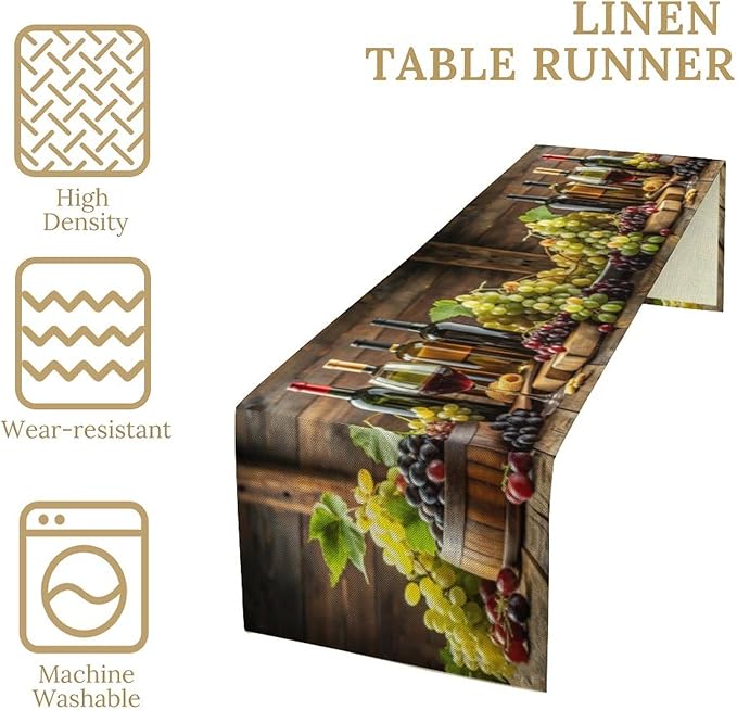 Red Wine Themed Vintage Table Runner, Kitchen Dining Table Farmhouse Decoration for Home Party Decor 13x70 in