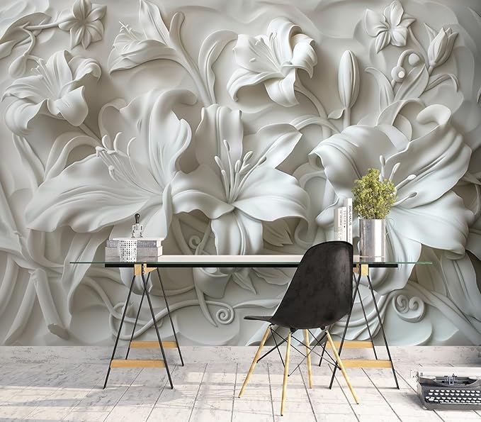 Cliouar-Plaster Floral Decorative Pattern Mural Wallpaper Peel and Stick 90" x 67"