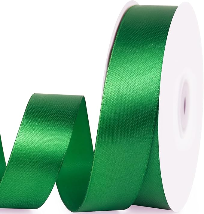 1" x 50 Yards Satin Ribbon - Green Silk Ribbon with Spool - Ideal for Gift Wrapping, Floral Bouquets, Crafts, Wedding Party Decorations, Christmas and Sewing Projects