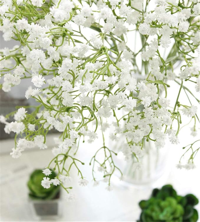 9 Pack Real Touch Artificial Baby's Breath Flowers - 21" Bendable Stems for Wedding Bouquets, Home Centerpieces & Outdoor Decor (Waterproof, Dustproof, White)