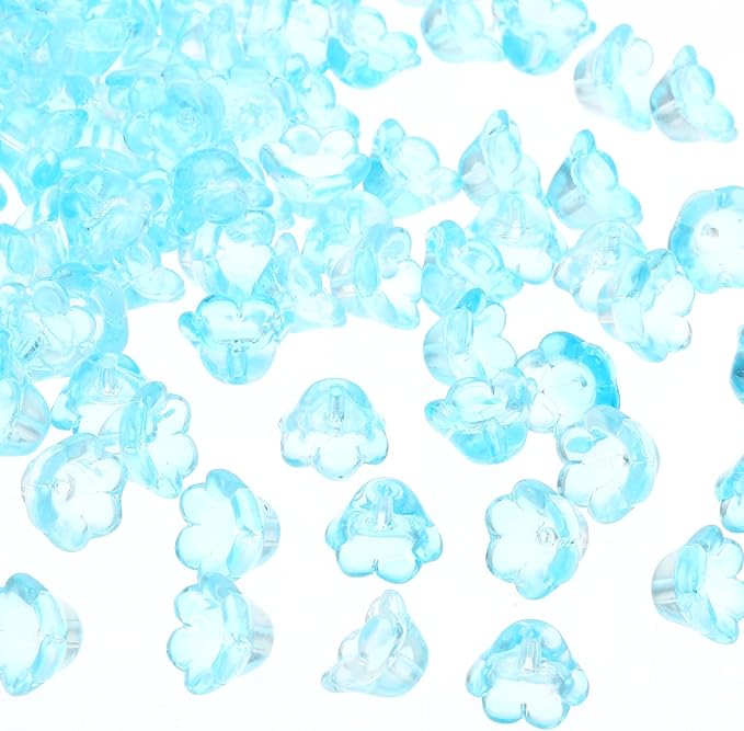 PATIKIL Glass Trumpet Flower Beads, 200 Pcs Gradient Flower Bead Charm for Jewelry Making DIY Craft, Bracelets, Earrings, Necklaces Decorations, Clear Blue
